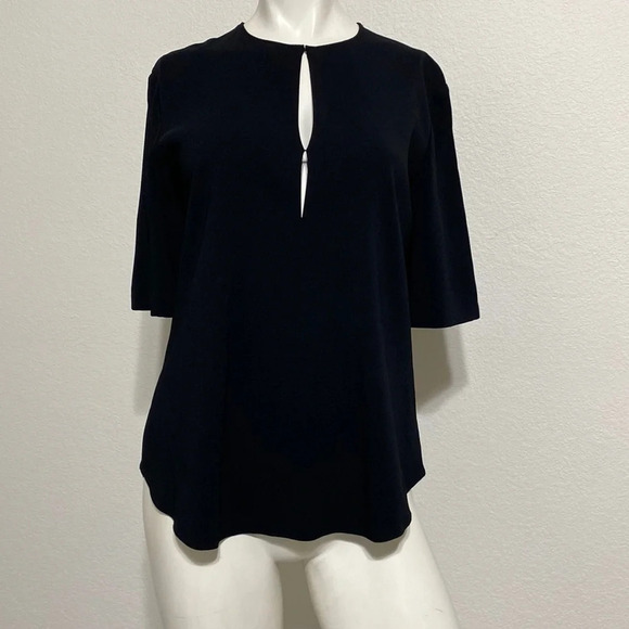 Theory Black Antazie Silk Keyhole Neck Short Sleeve Crew Neck Top Size P - Picture 2 of 4